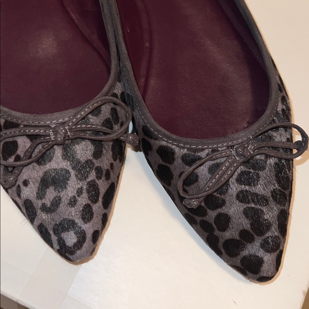 Nine West Gray and Black Leopard Print Pointed Toe Flats